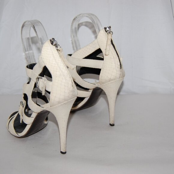 39/9 ❤️ GIUSEPPE ZANOTTI Ivory Leather High Heels GLADIATOR SANDALS BOOTS ITALY - Picture 12 of 14